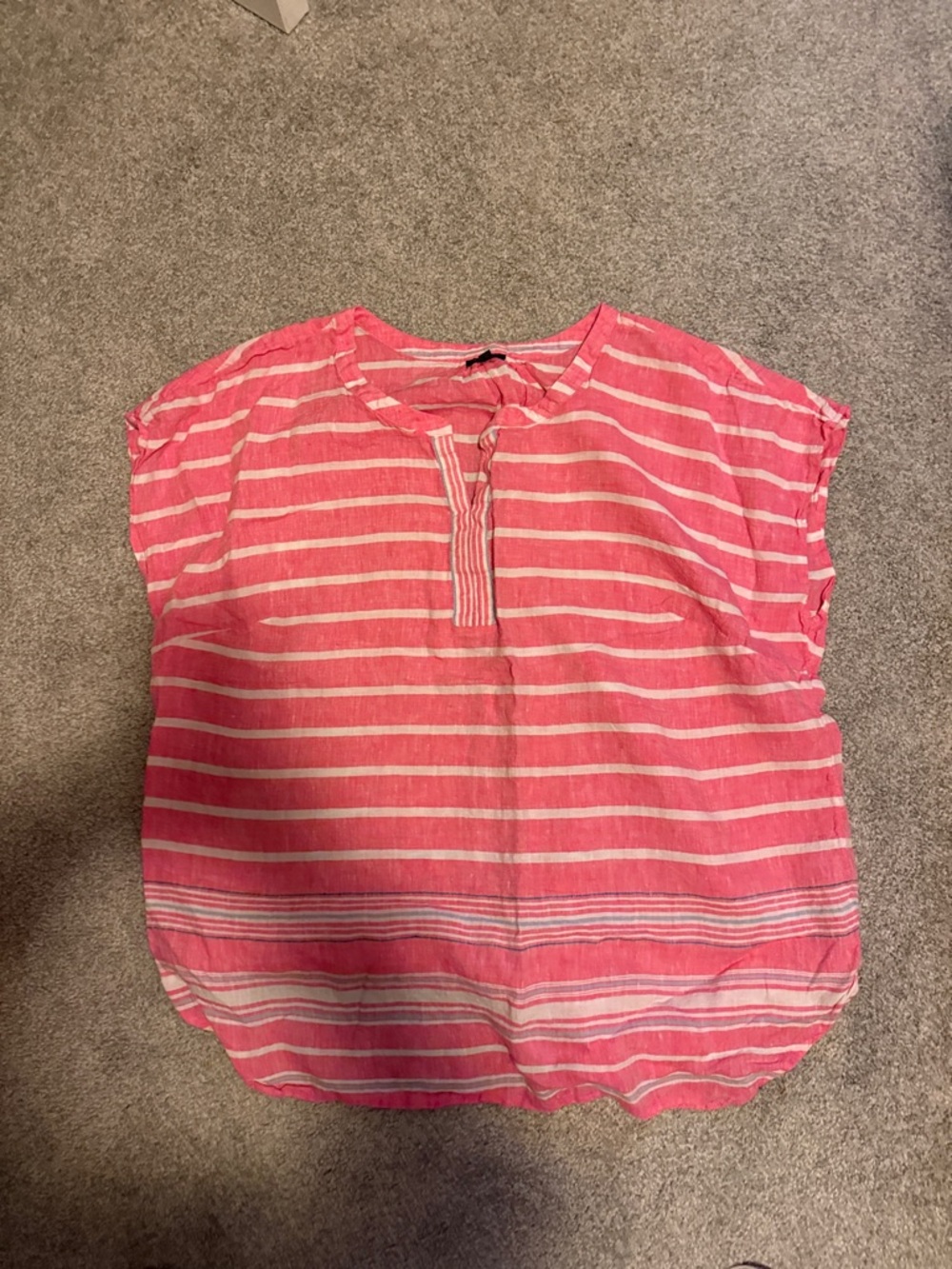 Talbots Pink and White Striped Short Sleeve Blouse